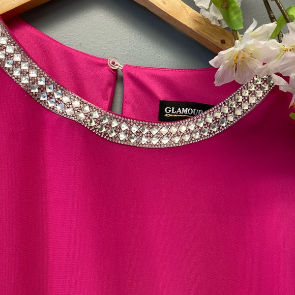 Glamour Nights Dress Fuchsia Pink Sleeveless Lined Rhinestones Sz: 8 [S] - Picture 3 of 7